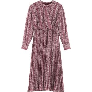 LA REDOUTE COLLECTIONS - Lange Plisséjurk - Rood - Polyester - Grafisch Motief