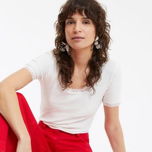 LA REDOUTE COLLECTIONS - T-shirt - Wit - Katoen - Korte Mouwen met Kant