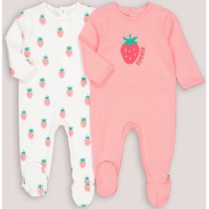 Set van 2 pyjama's, aardbeienprint LA REDOUTE COLLECTIONS. Katoen materiaal. Maten 6 mnd - 67 cm. Roze kleur