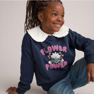 Sweater met ronde hals, bloemenprint LA REDOUTE COLLECTIONS. Geruwd molton materiaal. Maten 8 jaar - 126 cm. Blauw kleur