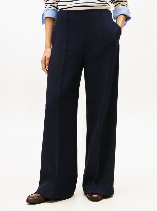 TOMMY HILFIGER - Bandplooibroek - Blauw - Wide Leg - High Waist