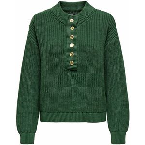 Trui met opstaande kraag en goudkleurige knopen ONLY. Katoen materiaal. Maten S. Groen kleur