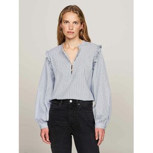 TOMMY HILFIGER - Blouse - Lichtblauw - Katoen - Lange Mouwen, Opstaande Kraag