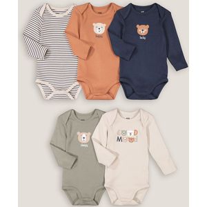 Set van 5 rompers met lange mouwen en dierenmotief LA REDOUTE COLLECTIONS. Katoen materiaal. Maten 3 jaar - 94 cm. Beige kleur