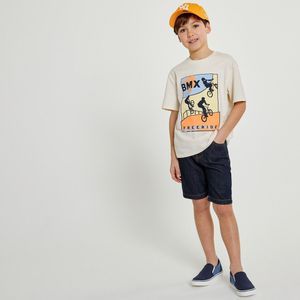 Oversized T-shirt met BMX print vooraan LA REDOUTE COLLECTIONS. Katoen materiaal. Maten 12 jaar - 150 cm. Wit kleur