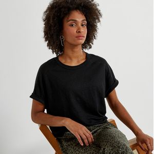 T-shirt met ronde hals in linnen LA REDOUTE COLLECTIONS. Linnen materiaal. Maten L. Zwart kleur