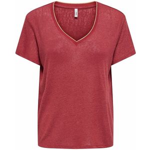 T-shirt met V-hals ONLY. Viscose materiaal. Maten M. Rood kleur
