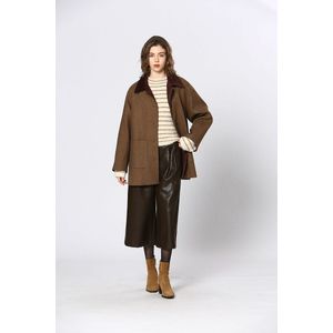 SEE U SOON - Halflange Jas - Kastanje - Fluwelen Kraag - Polyester