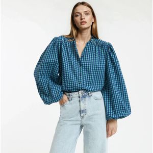 Lise La Redoute - Signature - Blouse - Blauw - Geruit - Katoen