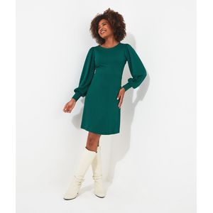 Korte jurk met ronde hals en pofmouwen JOE BROWNS. Viscose materiaal. Maten 38 FR - 36 EU. Groen kleur