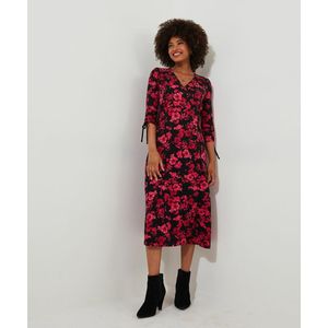 Overslagjurk met bloemen JOE BROWNS. Viscose materiaal. Maten 38 FR - 36 EU. Zwart kleur