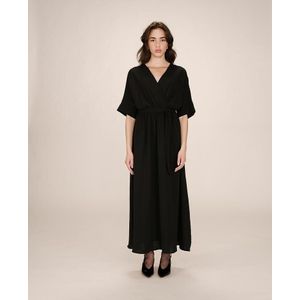 MAUD GRACE & MILA - Lange Jurk - Zwart - Polyester - Met Ceintuur
