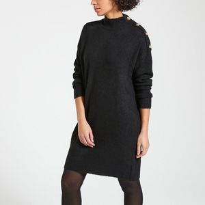 Trui-jurk met lange mouwen, fijn tricot ONLY. Acryl materiaal. Maten S. Zwart kleur