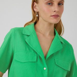 Hemd met tailleurkraag, linnen en katoen LA REDOUTE COLLECTIONS. Katoenlinnen materiaal. Maten 34 FR - 32 EU. Groen kleur