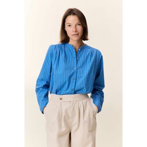 LEON & HARPER - Gestreept Overhemd - Blauw - Katoen - Ronde Hals