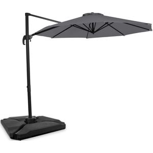 Zweefparasol Bardolino Ø300cm – Premium parasol - Grijs | Incl. 4 vulbare tegels
