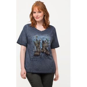 Grote Maten Folklore T-shirt, Dames, blauw, Katoen - Ulla Popken