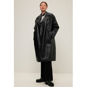 Grote Maten Trenchcoat Van Imitatieleer, Dames, zwart, Polyester/Synthetische vezels - Studio Untold