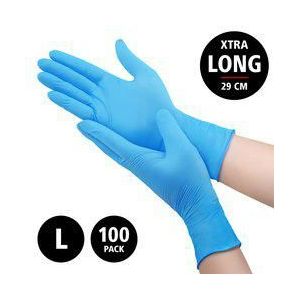 Nitril Power - doos/100 stuks - maat L - blauwe handschoenen ongepoederd - extra lang