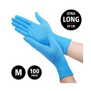 Nitril Power - doos/100 stuks - maat M - blauwe handschoenen ongepoederd - extra lang