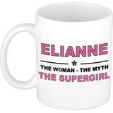 Naam cadeau mok/ beker Elianne The woman, The myth the supergirl 300 ml