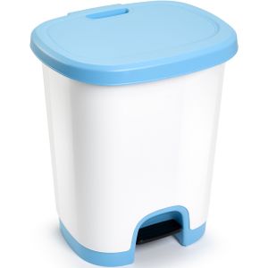 Afvalemmer/vuilnisemmer/pedaalemmer 27 liter in het wit/lichtblauw met deksel en pedaal