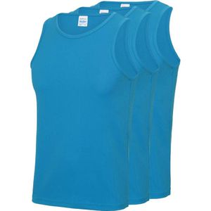 Multipack 3x Maat S - Sportkleding sneldrogende mouwloze shirts blauw voor mannen/heren