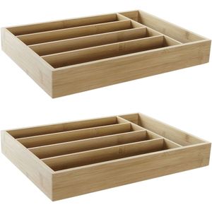 Set van 2x stuks bamboe houten bestekbakken/lades 35.5 x 25.5 x 5 cm - bestekbak/lade