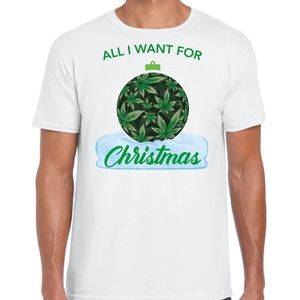 Wit  Kerst shirt/ Kerstkleding All i want for christmas voor heren met wiet kerstbal