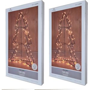 Set van 2x stuks verlichte zwarte 3D lichtbomen/metalen bomen/kerstbomen 120 led lichtjes 77 cm