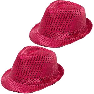 2x Stuks Trilby hoeden met pailletten - roze - glitter
