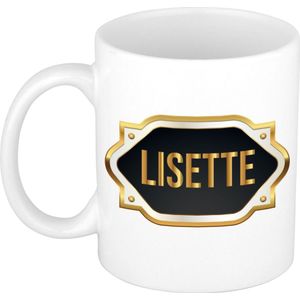 Lisette naam cadeau mok / beker met gouden embleem - kado verjaardag/ moeder/ pensioen/ geslaagd/ bedankt