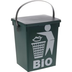 Gft afvalbakje voor aanrecht - 5L - groen - afsluitbaar - 16,5 x 18 x 24 cm - compostbak