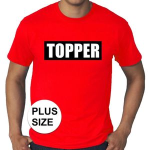 Grote maten rood t-shirt heren met tekst Topper in zwarte balk
