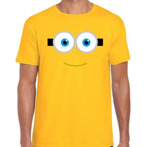 Verkleed / carnaval t-shirt geel poppetje voor heren - Verkleed / kostuum shirts