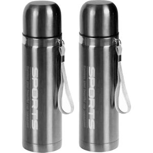 2x stuks metallic thermosflessen / isoleerflessen RVS voor onderweg zilver 500 ml