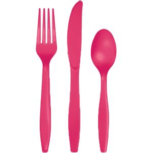 Roze plastic bestek set 96 stuks