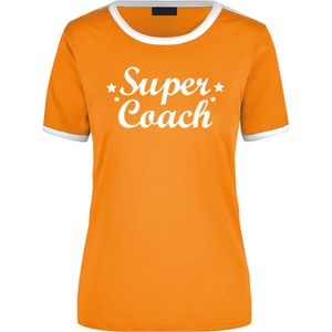 Super coach cadeau ringer t-shirt oranje met witte randjes voor dames - Einde schooljaar/verjaardag cadeau