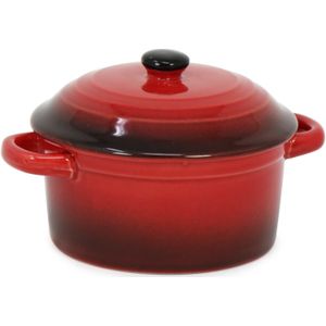 Mini stoofpannetje/ovenschaaltje met deksel rood 9 cm van porselein