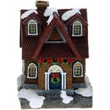 1x Verlichte kerstdorp huisjes/kersthuisjes met rood dak 13,5 cm