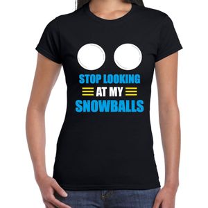 Fout Apres ski t-shirt Stop looking at my snowballs zwart dames