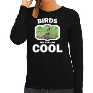 Sweater birds are serious cool zwart dames - vogels/ groene specht trui