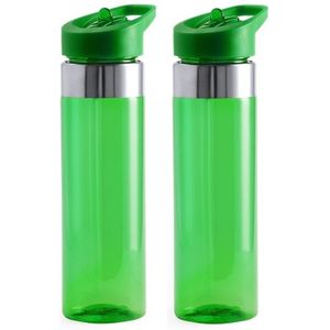 2x Drinkfles/waterfles groen met schroefdop en RVS 650 ml