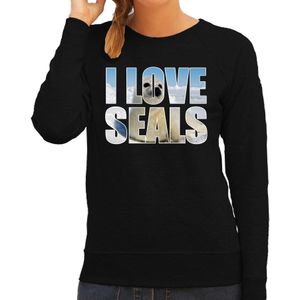 Tekst sweater I love seals foto zwart voor dames - cadeau trui zeehonden liefhebber