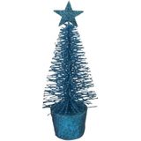 Set van 2x stuks klein blauw kerstboompjes 15 cm
