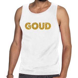 Bellatio Decorations feest tanktop voor heren goud - glitter tekst - foute party/carnaval - wit