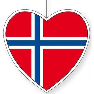 Noorwegen hangdecoraties vlaggen hartjes 14 cm
