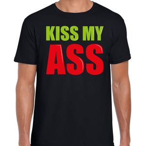 Kiss my ass fun tekst  / verjaardag t-shirt zwart voor heren