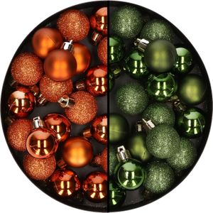 Kleine kunststof kerstballen 40x stuks 3 cm in oranje en groen