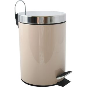 MSV Prullenbak/pedaalemmer - metaal - beige - 3 liter - 17 x 25 cm - Badkamer/toilet